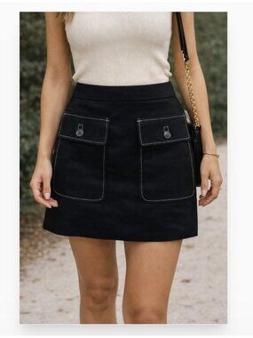 J. Crew Patch Pocket Skirt Womens 2 Black Cargo Mini Patch Button Front Utility